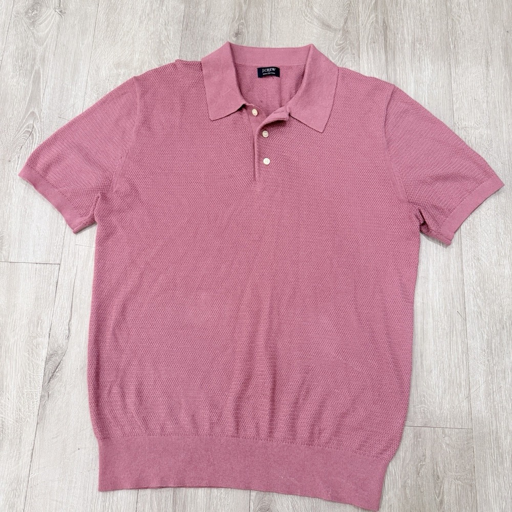 J.Crew Mens Pink 100% Cotton Knit Sweater Polo Shirt Short Sleeve Preppy